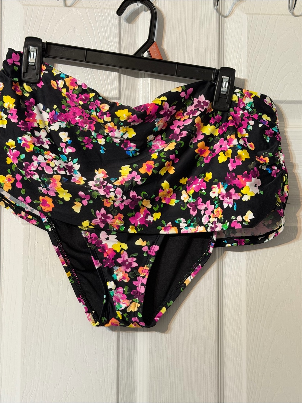 Lands' End Women's Bikini Bottoms - Black with Neon Floral Accents